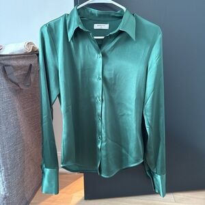 Babaton Emerald Satin Button Down Shirt
